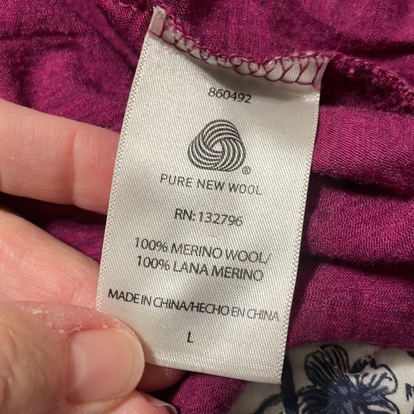 Seg’ments segments 100% merino wool top tee long sleeves magenta print L large - Picture 3 of 6